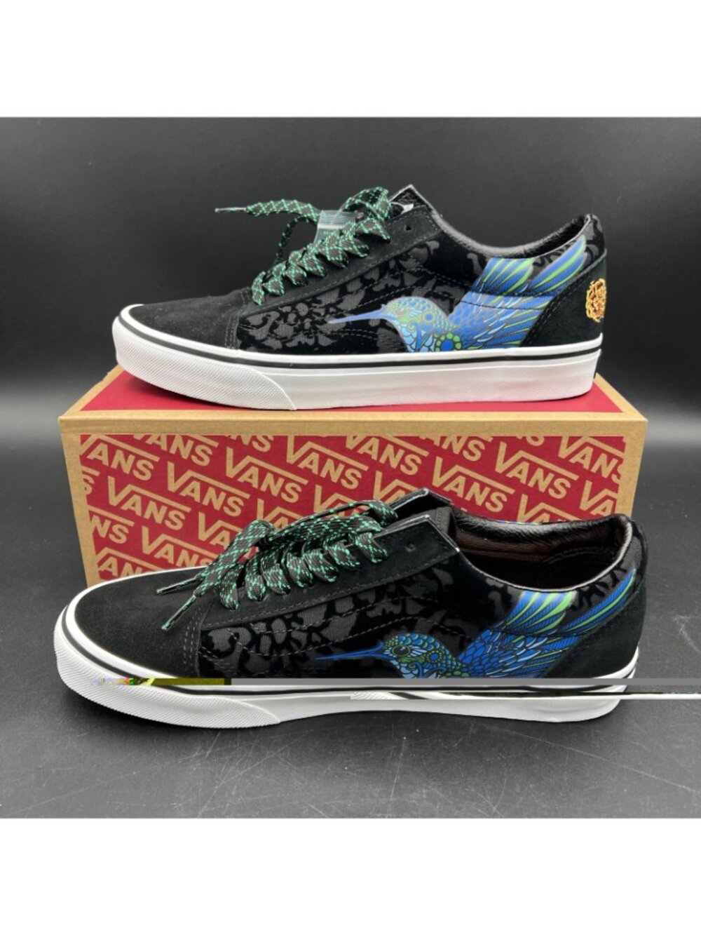 Vans Old Skool Dia de los Muertos Hummingbird Skate Shoe M9 W10.5 Black Blue NEW - Picture 2 of 16